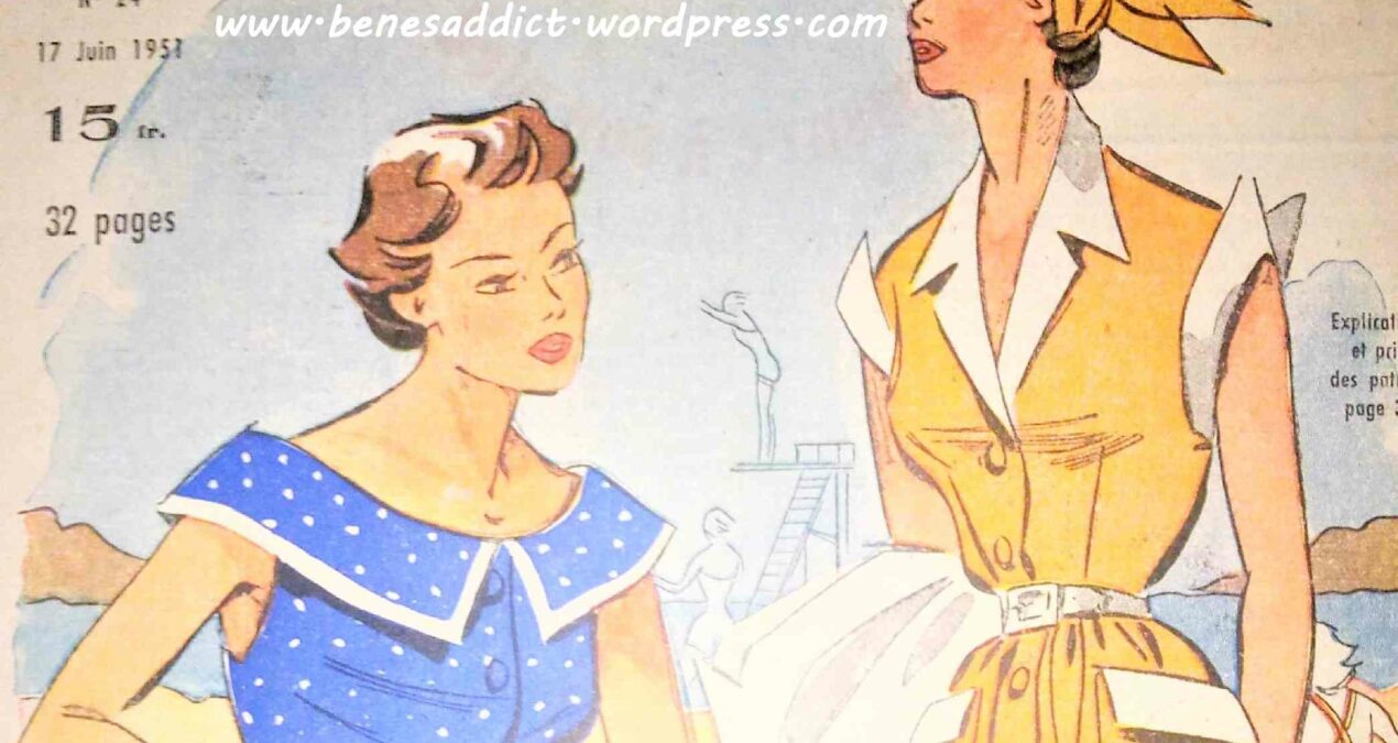 Revue Vintage « Le Petit Echo de la Mode » Juin 1951 avec 5 patrons de couture et 5 de tricot GRATUITS !