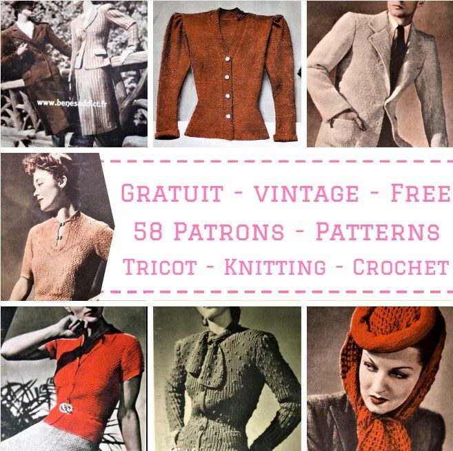 GRATUIT 58 Patrons tricot, crochet / Vintage / FREE Knitting Patterns