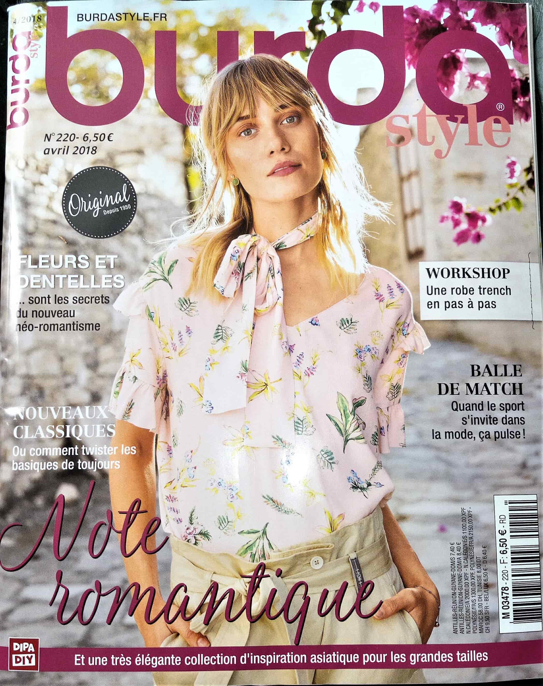 Magazine De Couture BURDA STYLE N°220 - Avril 2018 - Thème "Note Romantique" - État Occasion