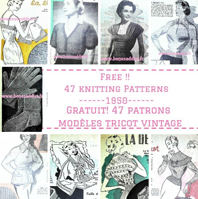 47 Patrons/modèles GRATUITS de TRICOT Vintage 1950 – Free Knitting patterns