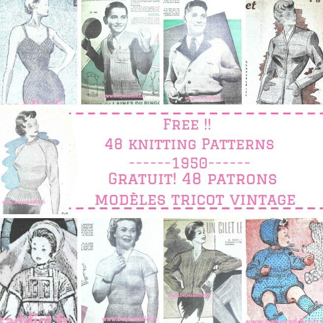 GRATUITS 48 Patrons/modèles TRICOT Vintage 1950 – Free Knitting patterns
