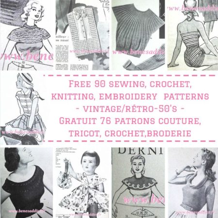 Voyage dans le Temps avec 90 patrons/modèles 1951 GRATUITS couture, tricot, broderie, crochet.