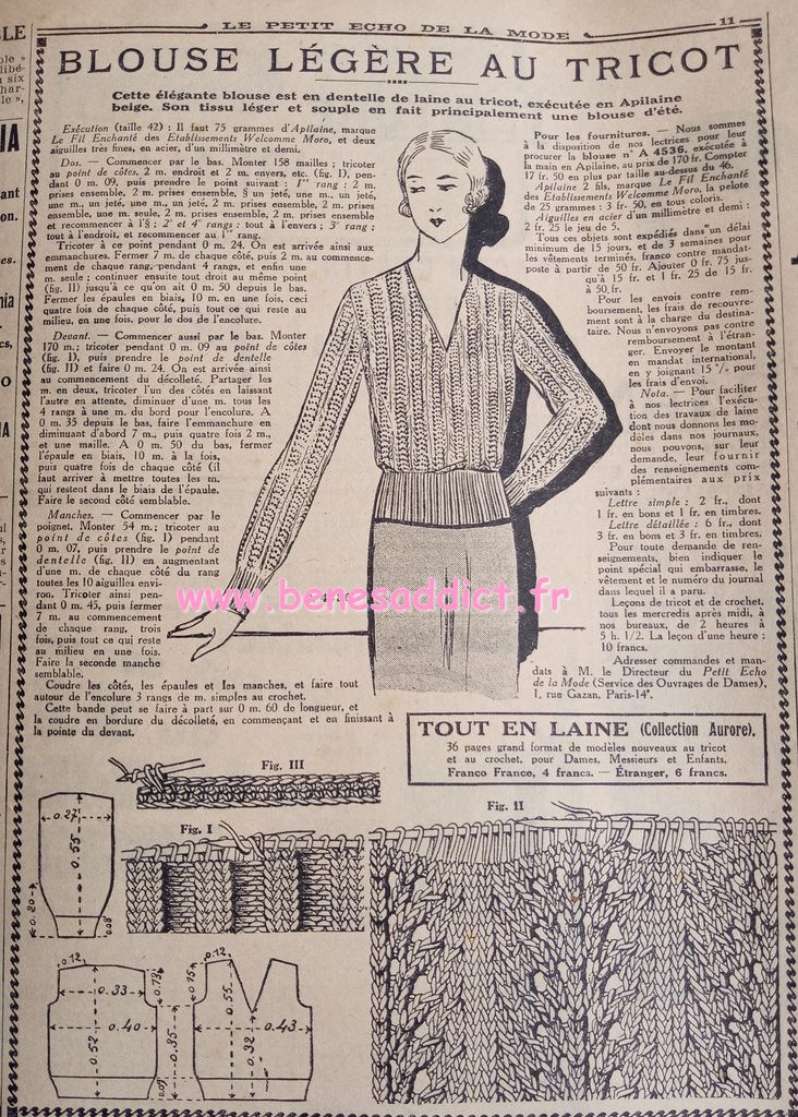 tranches de vies années 30, publicités,recettes de cuisines, modéles nombreux à crocheter et tricoter 