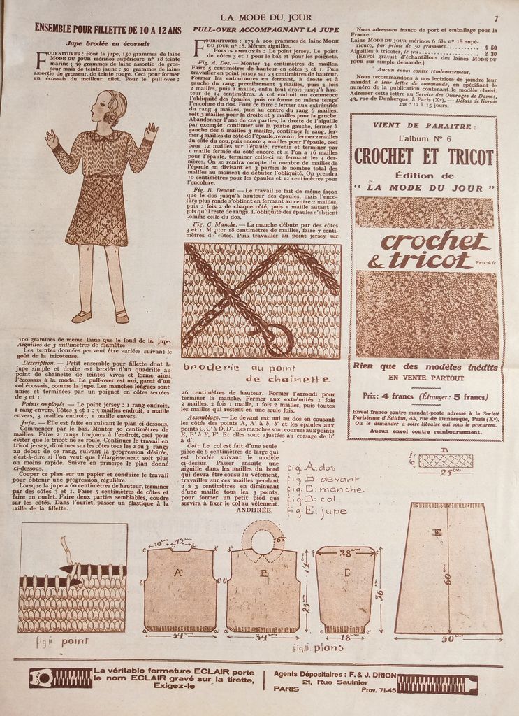 une touche de morale 1931 patrons gratuits tricot crochet couture bricolage, deco, tranches de vie, reclames