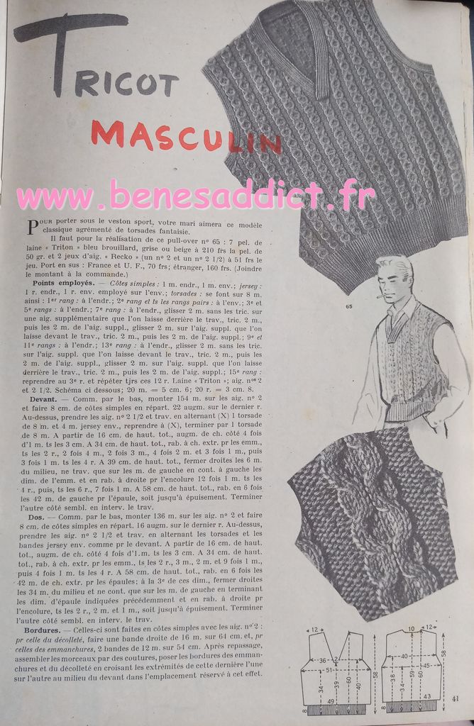 modes et travaux vintage tricot homme