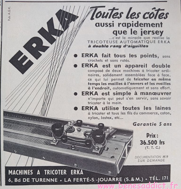 Loisirs creatifs vintage machine a tricoter erka reclame