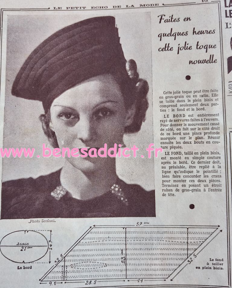 vintage rétro 1939 couture toque